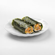 Isolated uncut unagi maki sushi rolls on white background