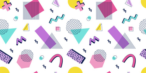 abstract seamless pattern 80s 90s with geometric shapes in the memphis style. vector retro hipster p