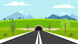 Tunnel road with nature landscape.Natural scene with street to tunnel and sky background.Vector illustration