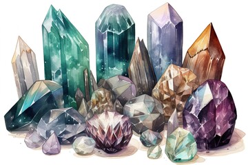 Poster - healing crystals isolated on white background. Generated by AI