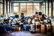 waste office rubbish ready for removal outside offices, garbage problem, Ai generative