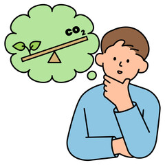 Man Choosing Environment over Carbon Emissions. Environment, Power and Saving Energy Concept. Cartoon Flat Vector illustration.