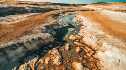Dried lake and river on summer. Generative AI