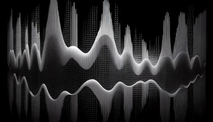 Wall Mural - Audio soundwave scope signal as an abstract background depicting a sampled music sound wave frequency in a recording studio showing its amplitude, computer Generative AI stock illustration image