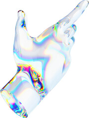 Wall Mural - 3d glass hand with dispersion transparent background. Rainbow reflex on a glass arm