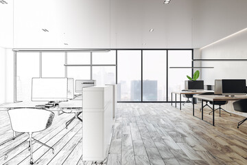 Poster - Unfinished office interior design sketch. 3D Rendering