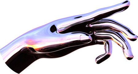 Wall Mural - 3d chrome metal hand with transparent background, surreal hand, psychedelic aesthetic