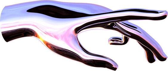 Wall Mural - 3d chrome metal hand with transparent background, surreal hand, psychedelic aesthetic