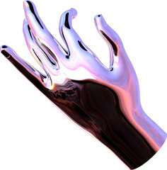 Poster - 3d chrome metal hand with transparent background, surreal hand, psychedelic aesthetic