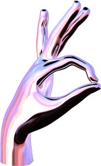 Poster - 3d chrome metal hand with transparent background, surreal hand, psychedelic aesthetic