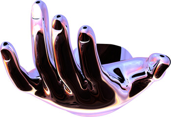 Poster - 3d chrome metal hand with transparent background, surreal hand, psychedelic aesthetic