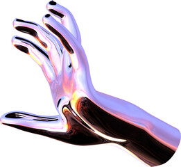 Poster - 3d chrome metal hand with transparent background, surreal hand, psychedelic aesthetic