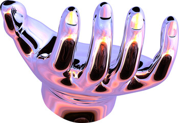 Wall Mural - 3d chrome metal hand with transparent background, surreal hand, psychedelic aesthetic