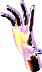 Poster - 3d chrome metal hand with transparent background, surreal hand, psychedelic aesthetic