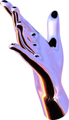 Poster - 3d chrome metal hand with transparent background, surreal hand, psychedelic aesthetic