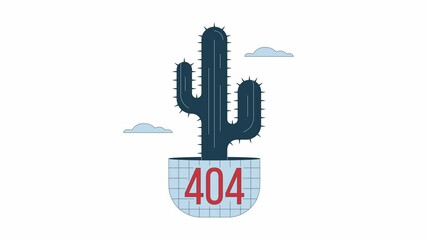 Fototapete - cactus in clouds 404 error animation. potted desert flower. empty state 4k video concept footage wit