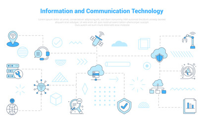 ict information and communication technology concept with icon set template banner with modern blue color style