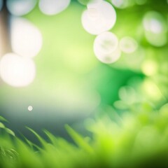 Wall Mural - green bokeh background from nature forest out of focus, generative ai illustration