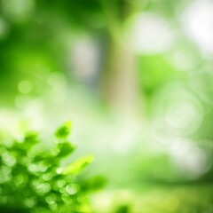 Wall Mural - green bokeh background from nature forest out of focus, generative ai illustration