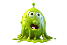 Green Cartoon Slime With An Amazed Face Isolated On Transparent Background, Generative Ai