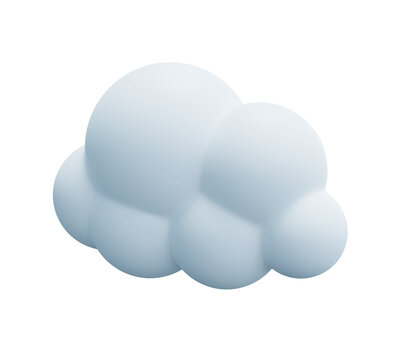 Light white 3d cloud icon cute rendering. Render soft round cartoon fluffy cloud icon shape illustration isolated transparent png background