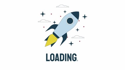 Fototapete - Spaceship in space loader animation. Shuttle In orbit. Rocket flying. Flash message 4K video footage. Isolated outline colour loading animation with alpha channel transparency for UI, UX web design