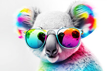 Cartoon Colorful Koala With Sunglasses On Isolated Background. Created With Generative Ai