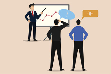 Wall Mural - Meeting of three business people to plan a business to achieve targets. Illustration of successful businessman.