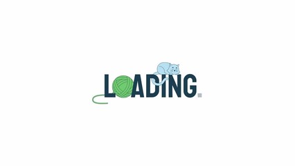 Fototapete - Sleepy kitten, yarn loader animation. Lounging cat. Text message 4K video footage on white background. Colorful loading progress indicator with alpha channel transparency for UI, UX web design