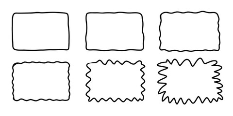 rectangle doodle frame set. doodle hand drawn wavy curve deformed textured frames. border sketch. ve