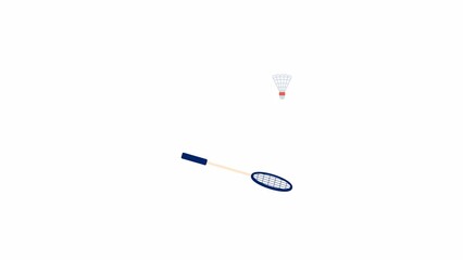 Fototapete - Badminton fun animation. Flat cartoon style icon 4K video footage for web design. Playing. Badminton equipment isolated colorful animated object on white background with alpha channel transparency