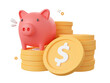 3d cartoon design illustration of Piggy bank with dollar coins, Money savings concept.