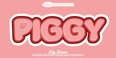 Wall Mural - Cartoon Pink Piggy Vector Editable Text Effect Template