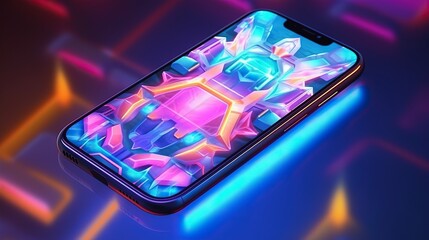 Wall Mural - Smartphone mobile screen, neon technology mobile display colorful. Vibrant smartphone wallpaper.