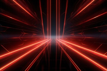 Wall Mural - dark industrial metal background with red light coming through thin lines generative ai