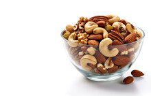 Bowl Of Mixed Nuts Isolated On A White Background. Generative AI