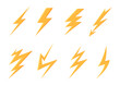 © Mental Health - Yellow lightning icons set. Warning symbols. Danger and alarm. Electricity and voltage, power, energy. Symbol of speed and strength. Cartoon flat vector collection isolated on white background