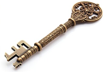 Poster - vintage door key isolated on white background. Generated by AI