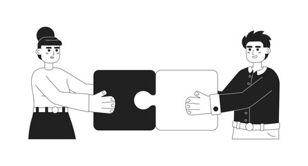 Poster - team building business monochrome concept vector spot illustration. businesswoman, businessman conne