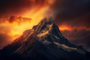 Wall Mural - Beautiful sunset over the mountain generative AI