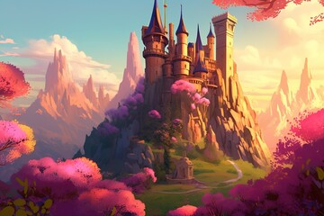 Wall Mural - a picture of a castle situated smack dab in the midst of a forest Generative AI