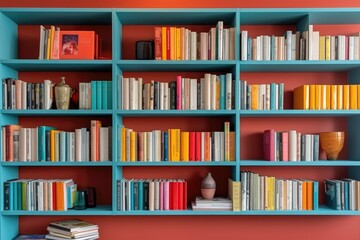 Wall Mural - Modern interior study bookshelves on the wall room. Ai gerated