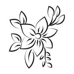 Sticker - Flowers and leaves outline for print. Bouquet of hand-drawn spring flowers and plants