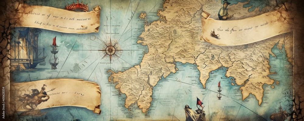 Old vintage nautical treasure map background Generative AI Stock ...