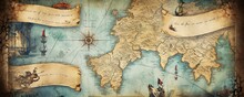 Old Vintage Nautical Treasure Map Background Generative AI