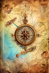 Wall Mural - Old vintage nautical treasure map background Generative AI