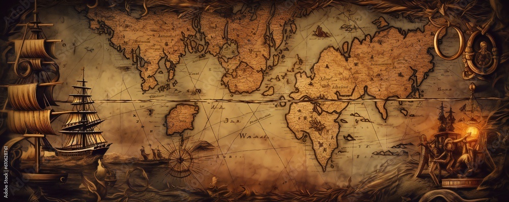 Old vintage nautical treasure map background Generative AI Stock ...