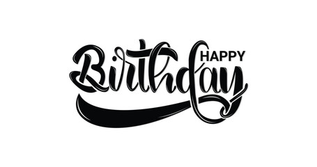 Happy Birthday. Beautiful handwritten modern calligraphy in black color on a transparent background. Illustration text Typography 
design vector. Great for a Greeting card.