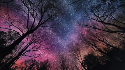 Wall Mural - a tree-studded night sky replete with starry constellations Generative AI