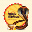 Vector illustration of Nag Panchami also called as naga purnima. snake with bowl of milk